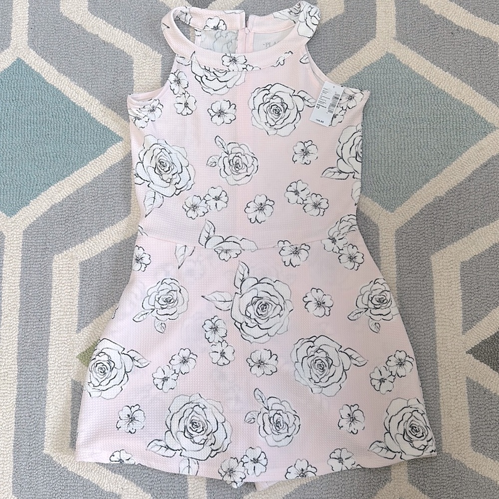 Children’s Place Girls Floral Stretch Jacquard Romper Dress, Size 12, NEW
